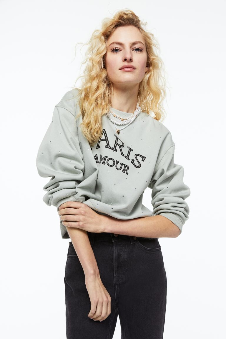

Толстовка, украшенная стразами H&M, шалфей грин/париж амур