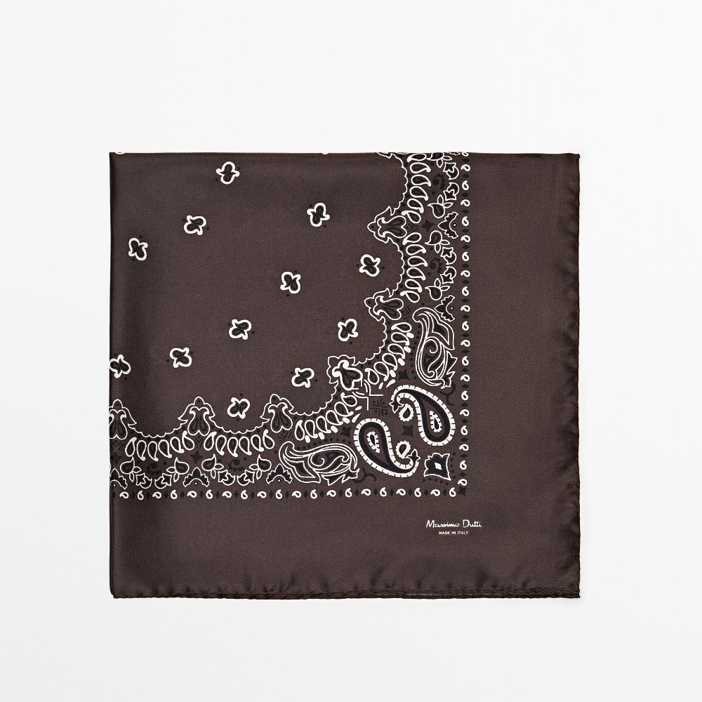Платок Massimo Dutti 100% Silk Paisley Print, коричневый