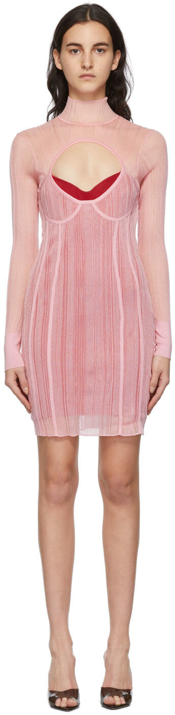 

Многослойное розово-красное короткое платье в рубчик с повязками Herve Leger