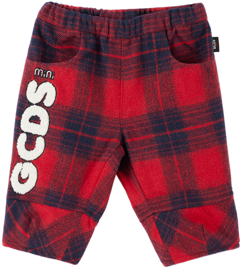 цена Детские красные брюки в шотландскую клетку GCDS Kids