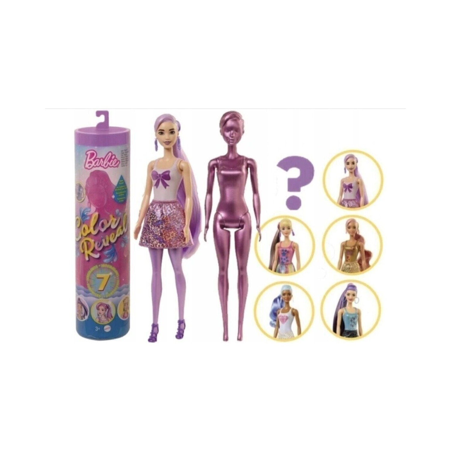 

Кукла Barbie сюрпризов с блестками Barbie Color Reveal, меняющая цвет Серия 1 GWC55