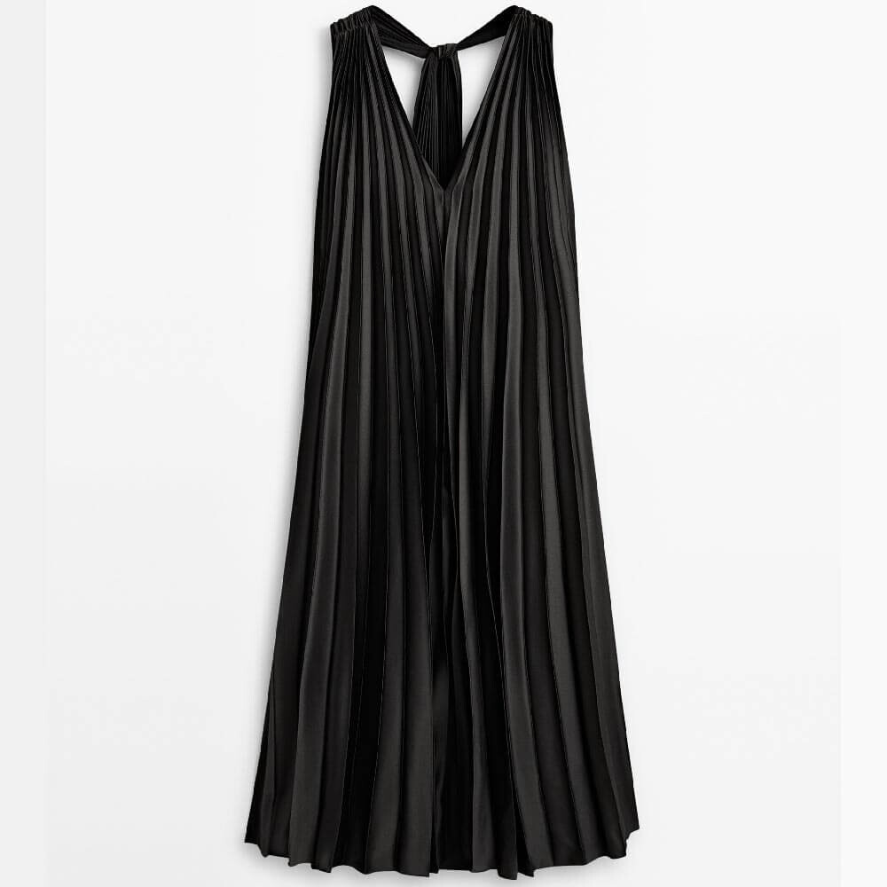

Платье Massimo Dutti Pleated V-neck, черный