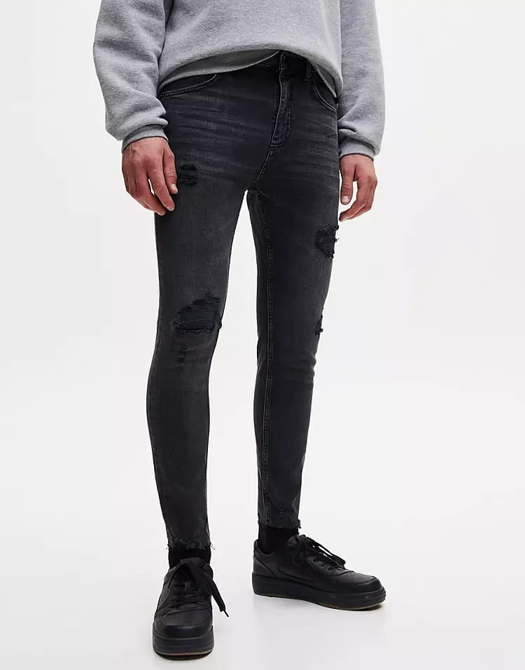 Супер-узкие джинсы Pull&Bear премиум класса, черный