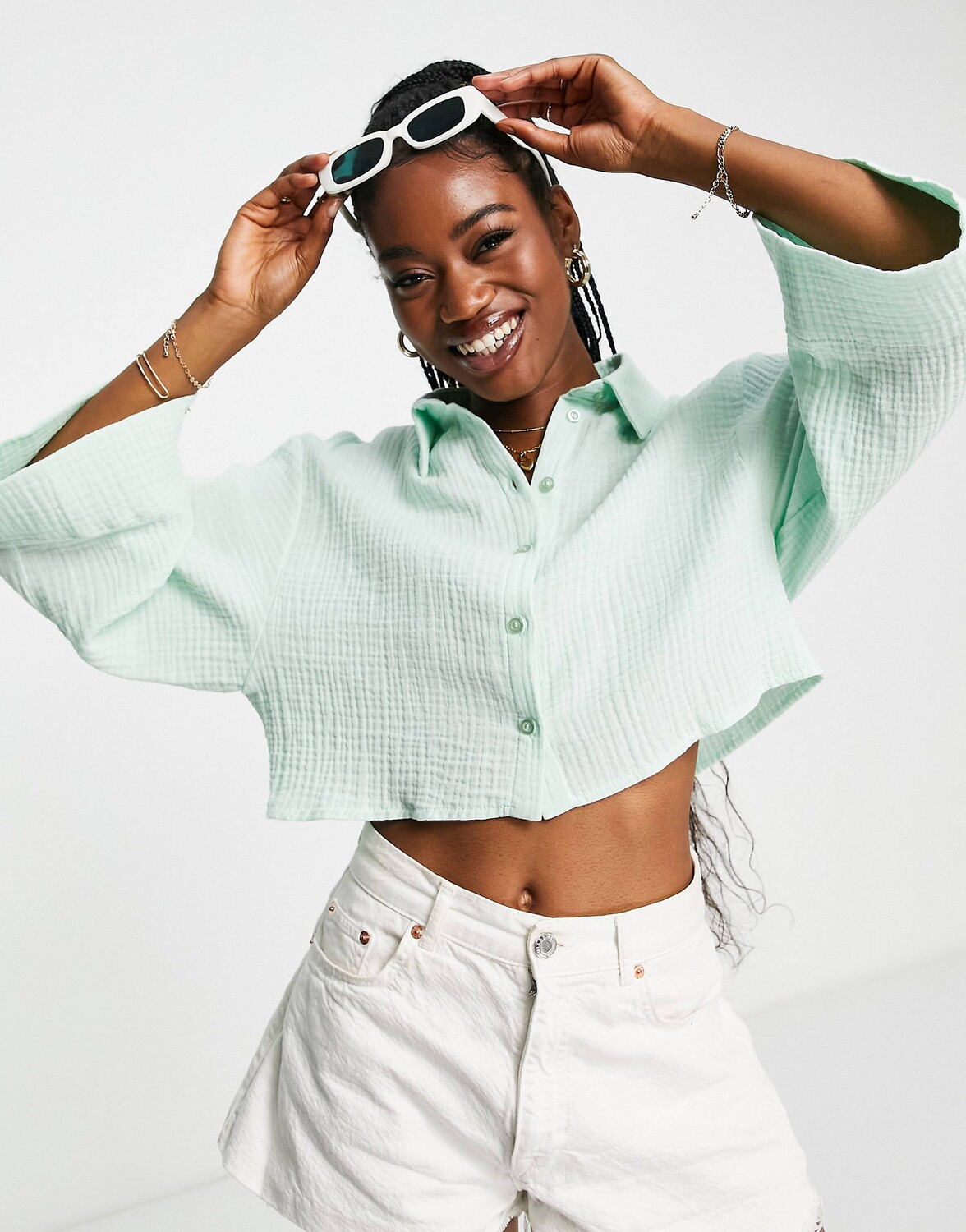

Мятная рубашка из натурального мятного материала ASOS DESIGN