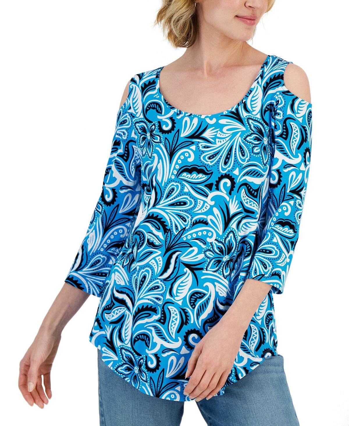 

Женский топ с открытыми плечами и принтом batik dance, созданный для macy's JM Collection, мульти