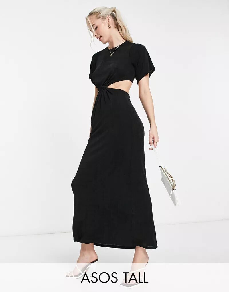 

Черное приталенное платье-футболка миди с вырезами ASOS DESIGN Tall