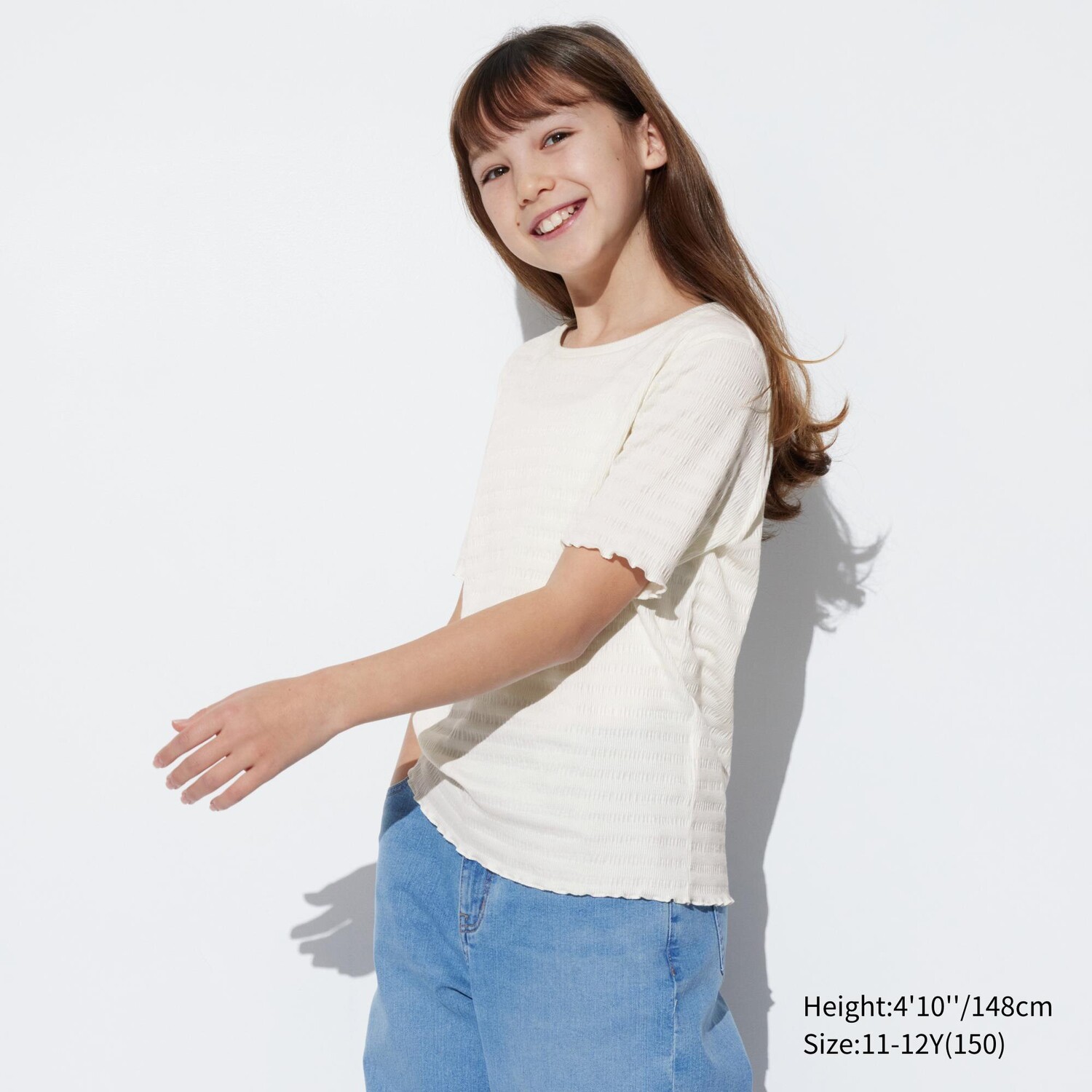 

Короткая футболка для девочки UNIQLO, слоновая кость, Бежевый