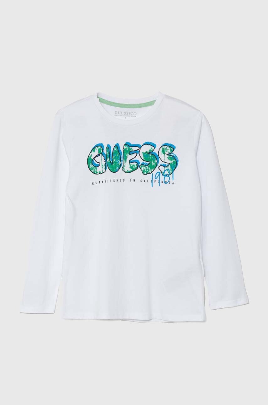 

Детская хлопковая футболка Guess с длинными рукавами, белый