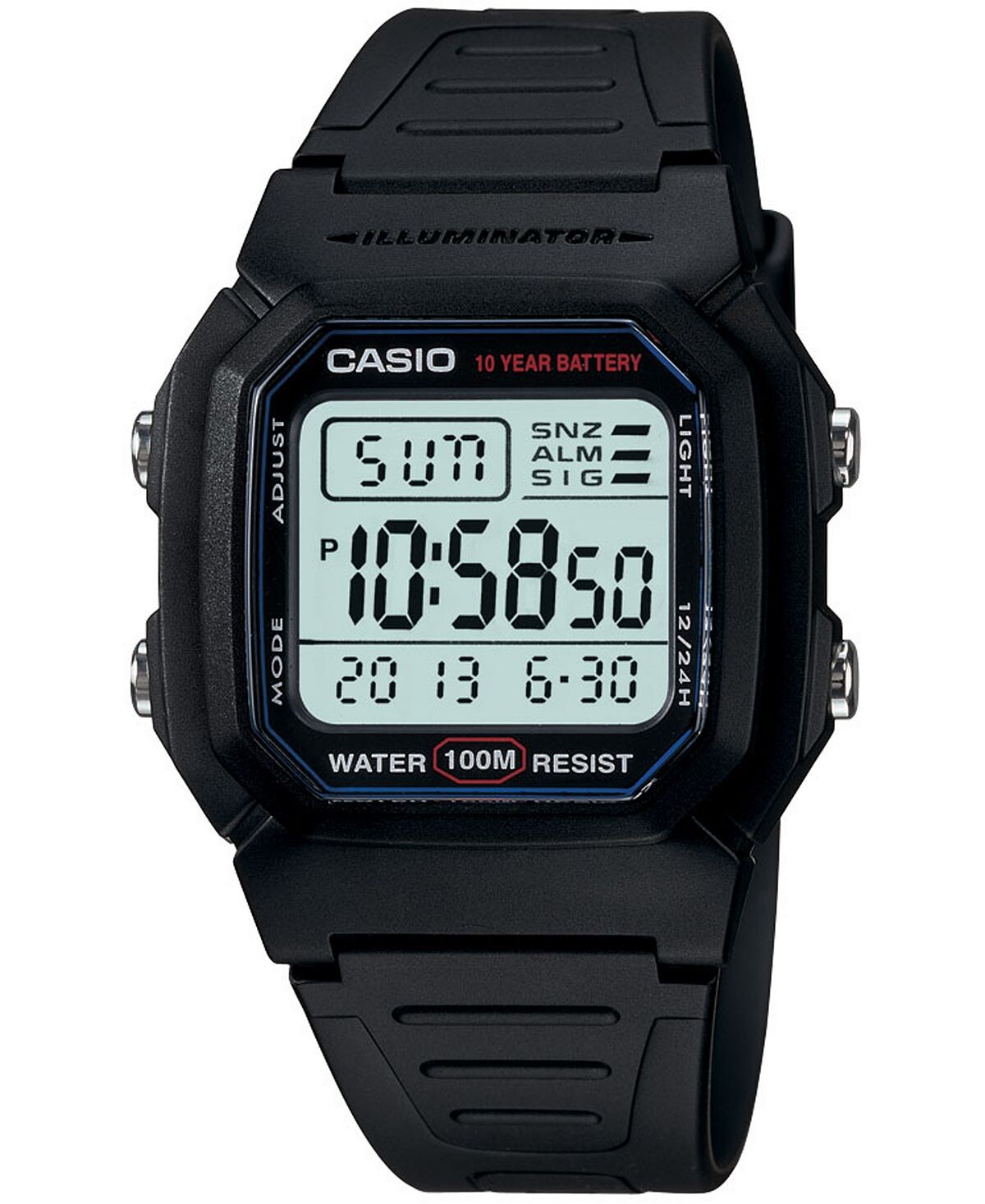 

Мужские цифровые часы с черным полимерным ремешком, 37 мм Casio
