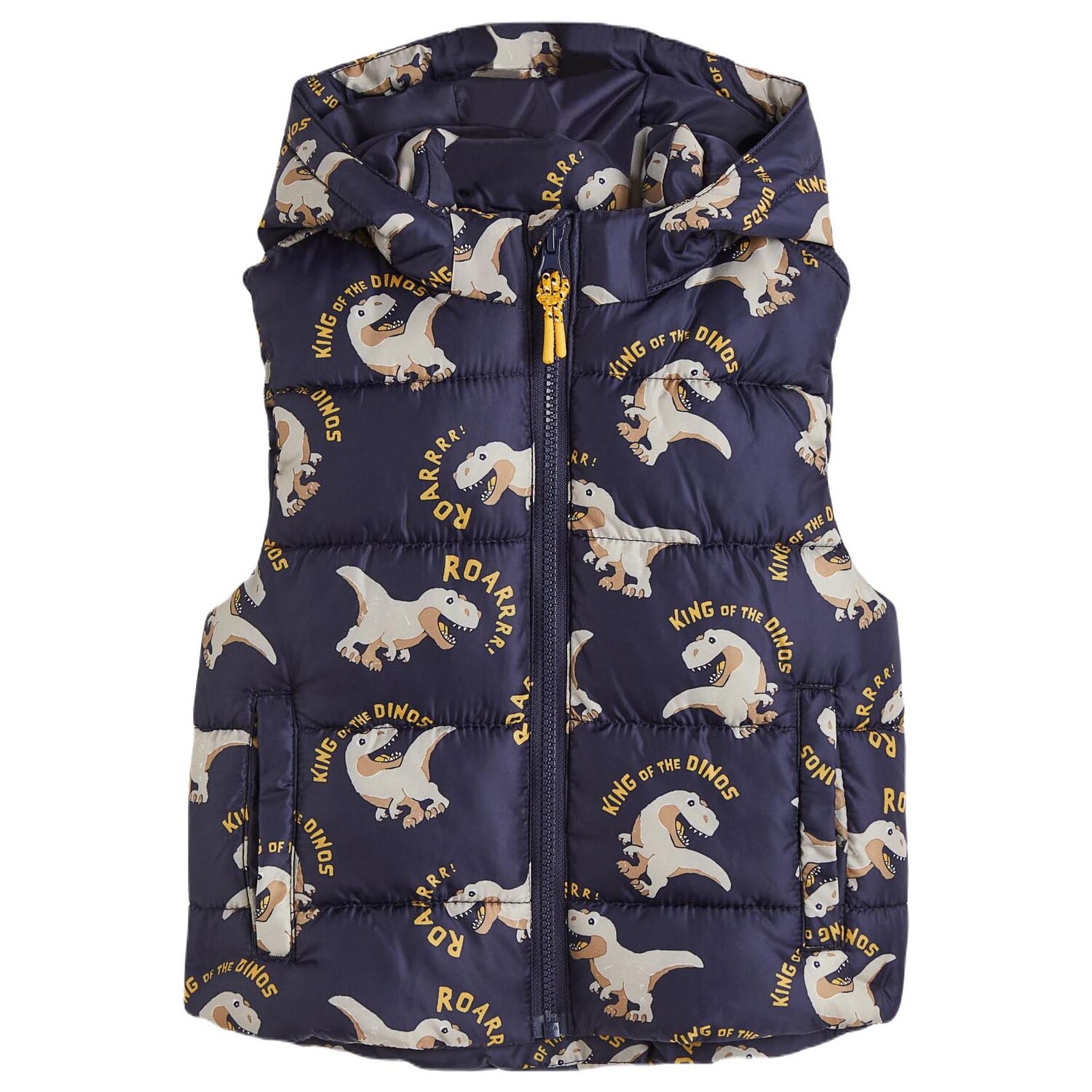 

Утепленный жилет H&M Hooded Puffer Dinosaurs, темно-синий
