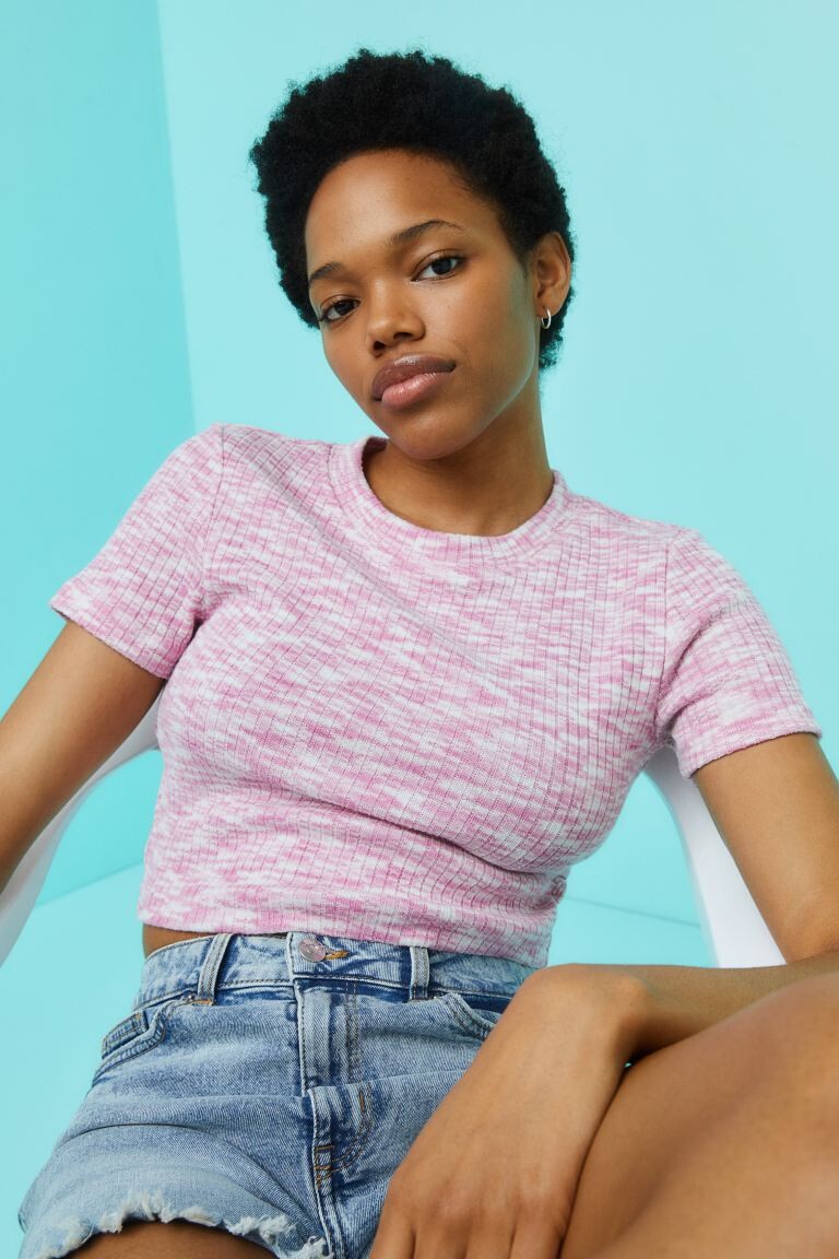 

Ребристый топ H&M, розовый меланж