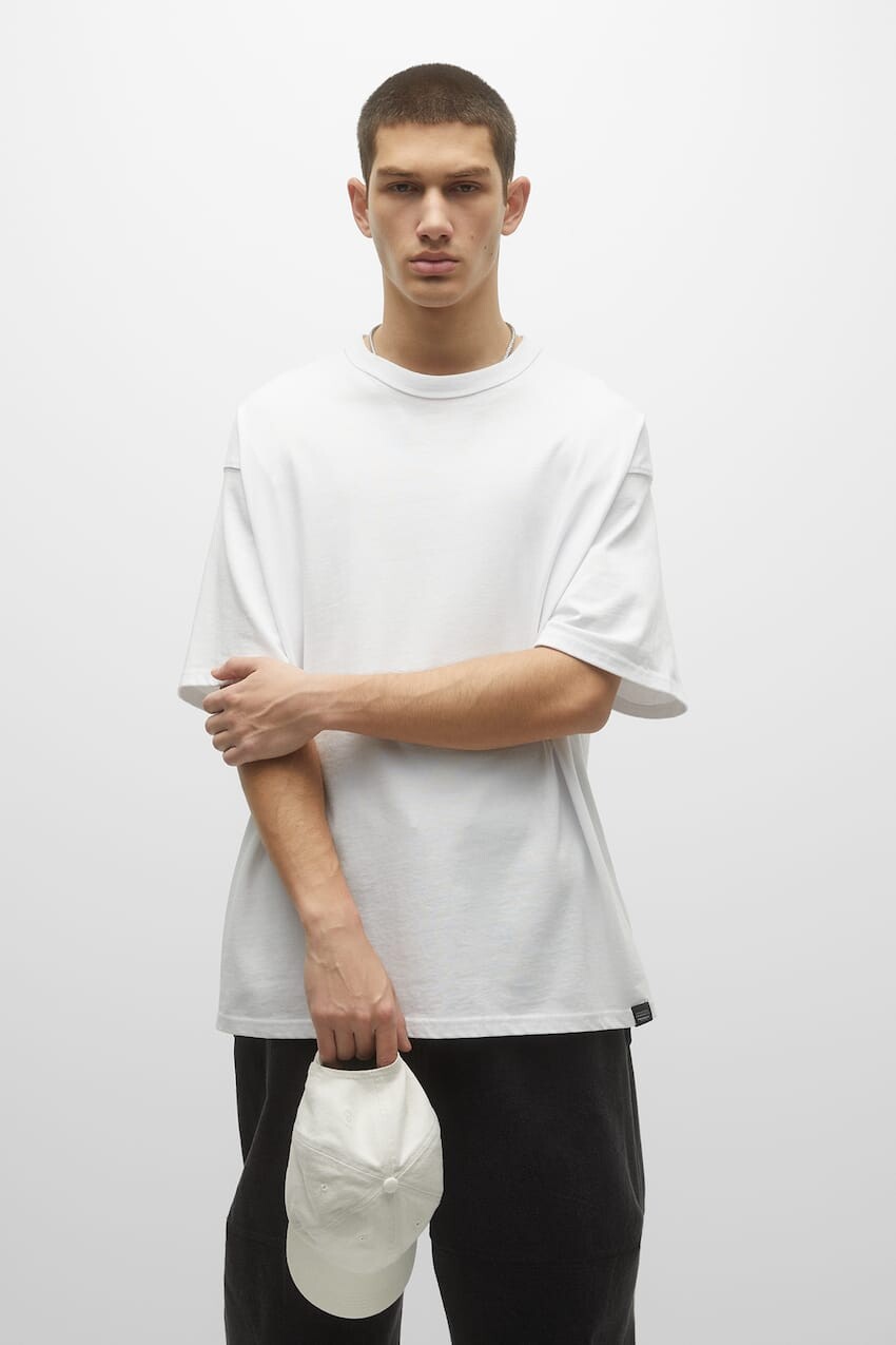 

Тяжелая футболка с короткими рукавами Pull&Bear, белый