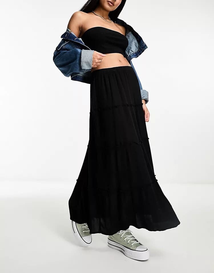 

Юбка-макси Hollister Tiered, черный