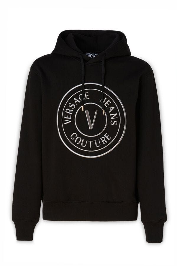 

Мужская толстовка с капюшоном Versace Jeans из хлопка с логотипом, черный