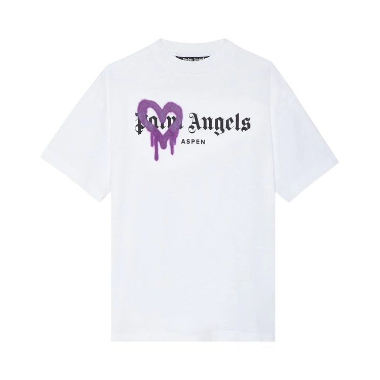 Футболка Palm Angels Aspen Heart Sprayed Tee 'White/Purple', белый - фото