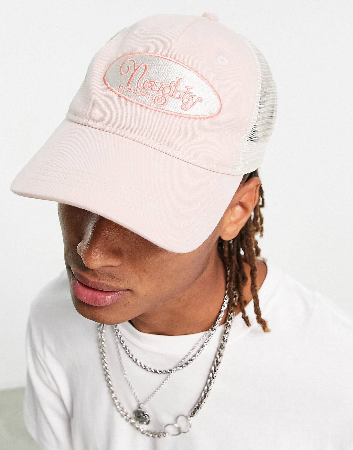 

Розовая бейсболка с текстовым значком ASOS DESIGN