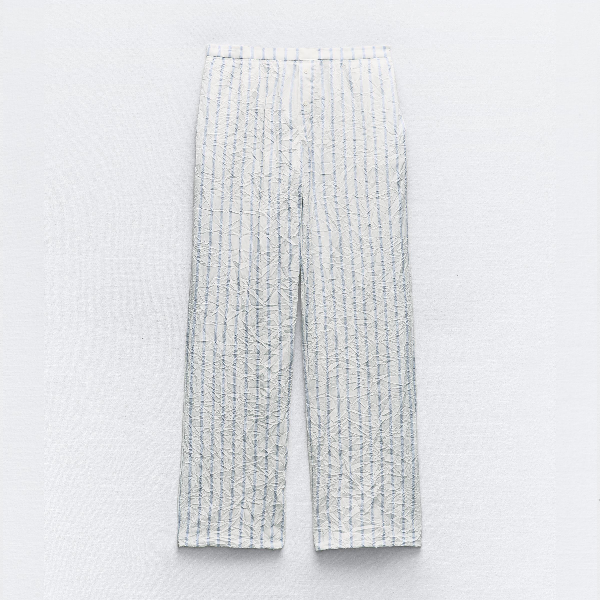 брюки zara textured pyjama style темно серый Брюки Zara Striped Pyjama Style, белый/бирюзовый
