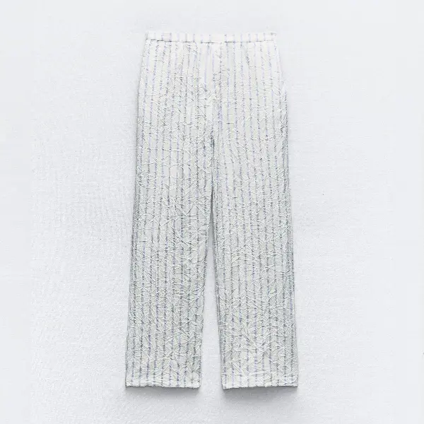 брюки zara textured pyjama style темно серый Брюки Zara Striped Pyjama Style, белый/бирюзовый