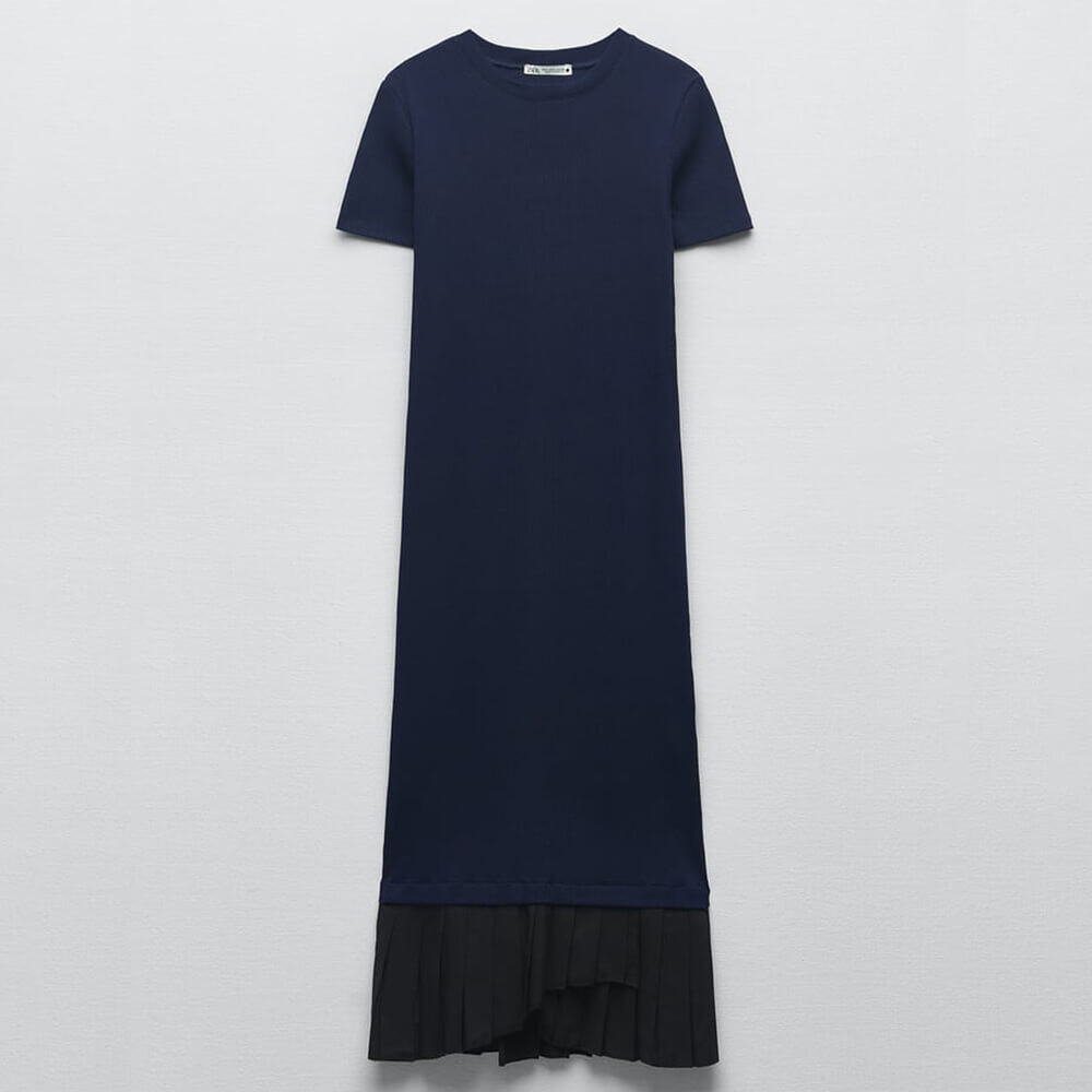 

Платье Zara With Pleated Hem, синий/черный