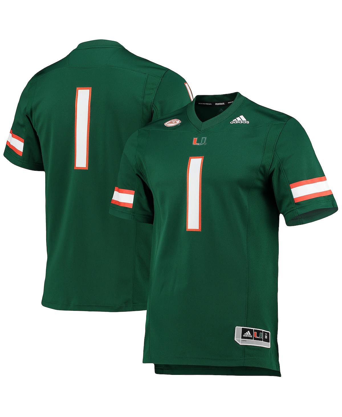 

Мужская # 1 зеленая футбольная майка miami hurricanes team premier adidas, зеленый