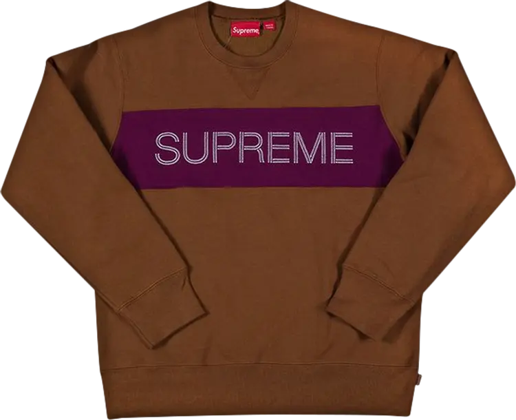 

Толстовка Supreme Zig Zag Stitch Panel Crewneck 'Brown', коричневый