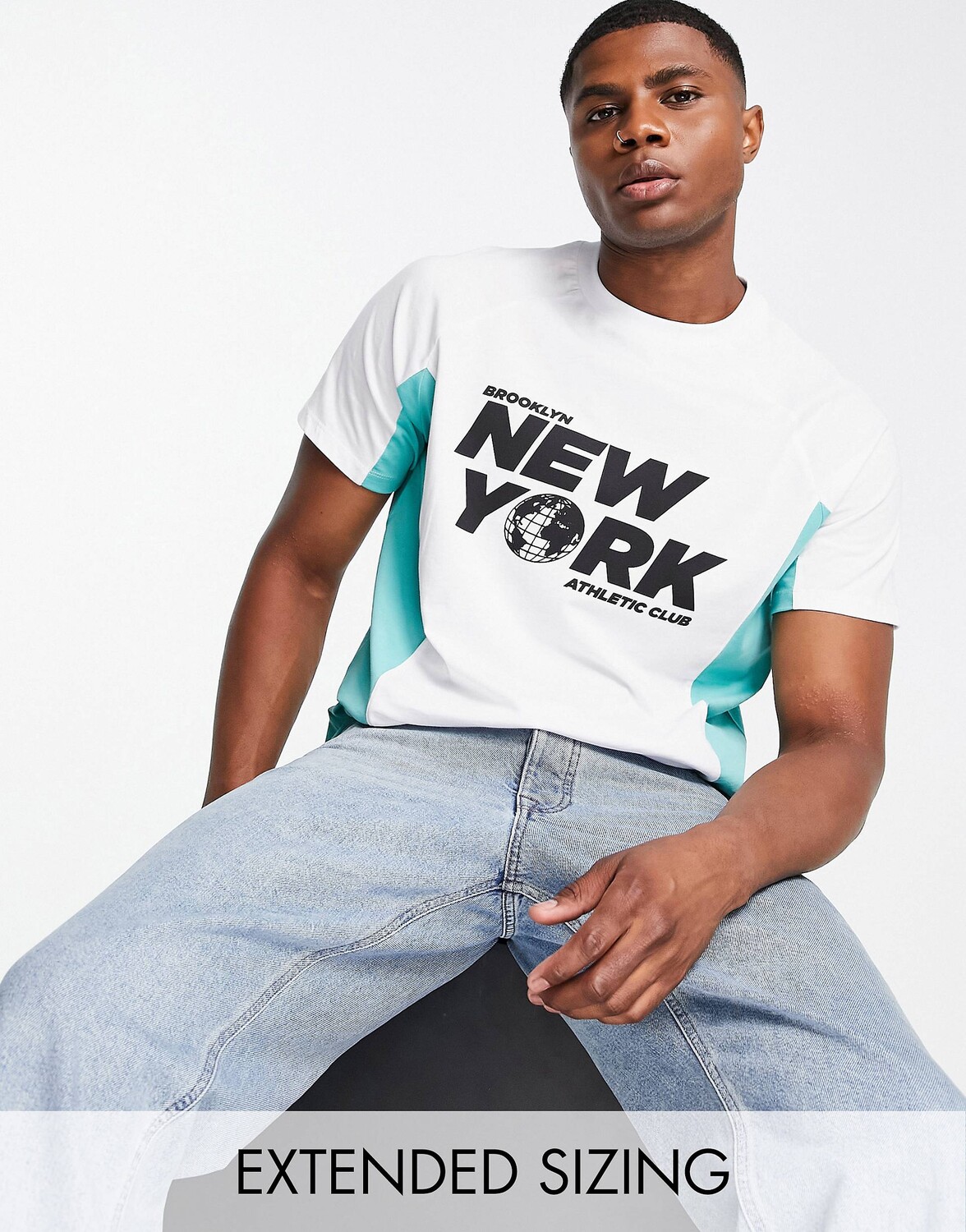 

Бело-синяя футболка оверсайз с принтом Нью-Йорка ASOS DESIGN