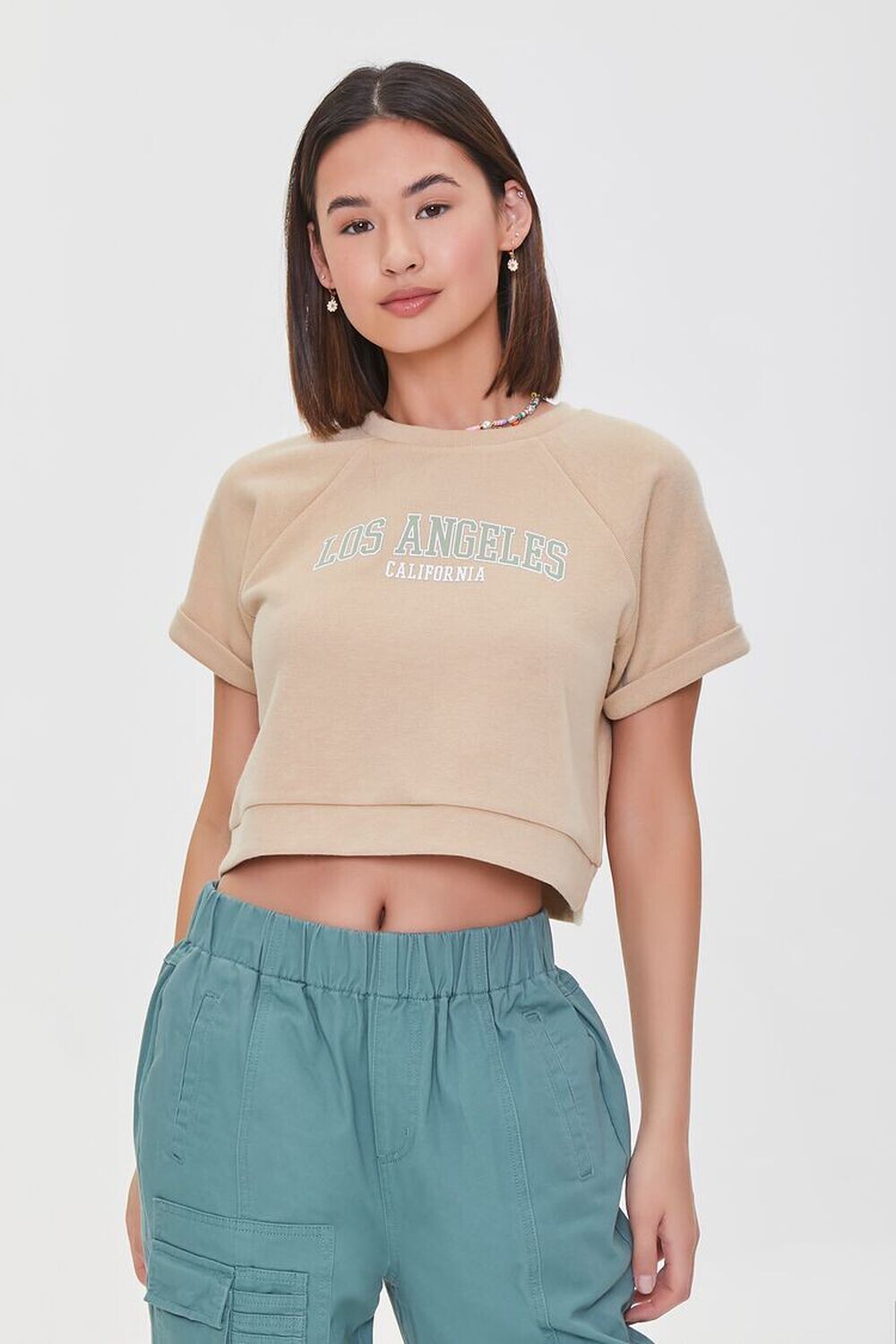 

Пуловер с короткими рукавами и рисунком Los Angeles Forever 21, серо-коричневый