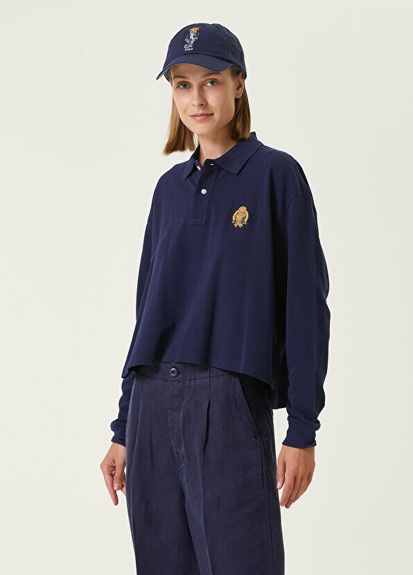 

Темно-синяя футболка с длинным рукавом и воротником-поло Polo Ralph Lauren, Синий