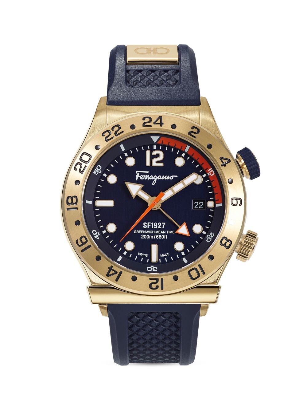 

Часы с силиконовым ремешком из желтого золота 1927 года FERRAGAMO, нави