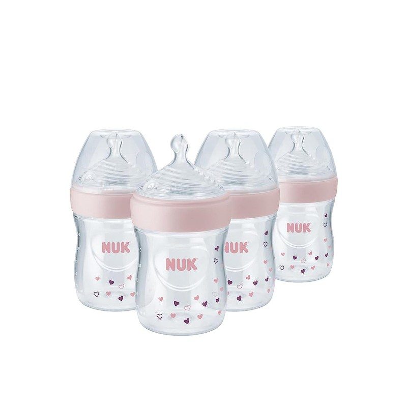 Бутылочки для кормления 4 шт. по 150 мл Nuk Simply Natural with SafeTemp, розовый nuk simply natural подарочный набор для новорожденных от 0 месяцев 9 шт