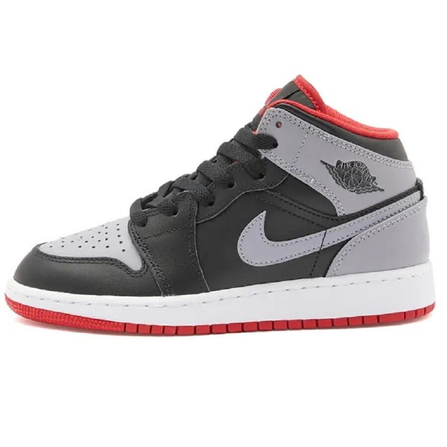 

Кроссовки Air Jordan 1 Mid Gs, серый, черный, красный