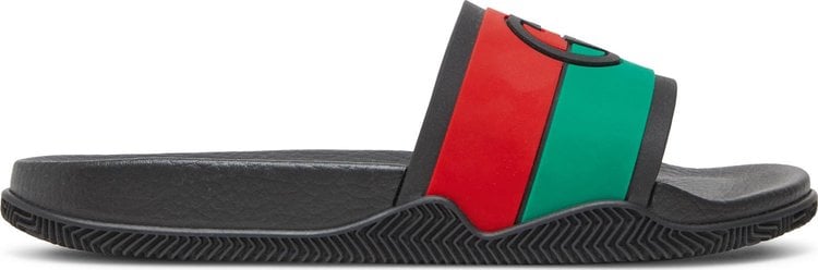 Сандалии Gucci Slide Interlocking G - Black Red Green, зеленый - фото