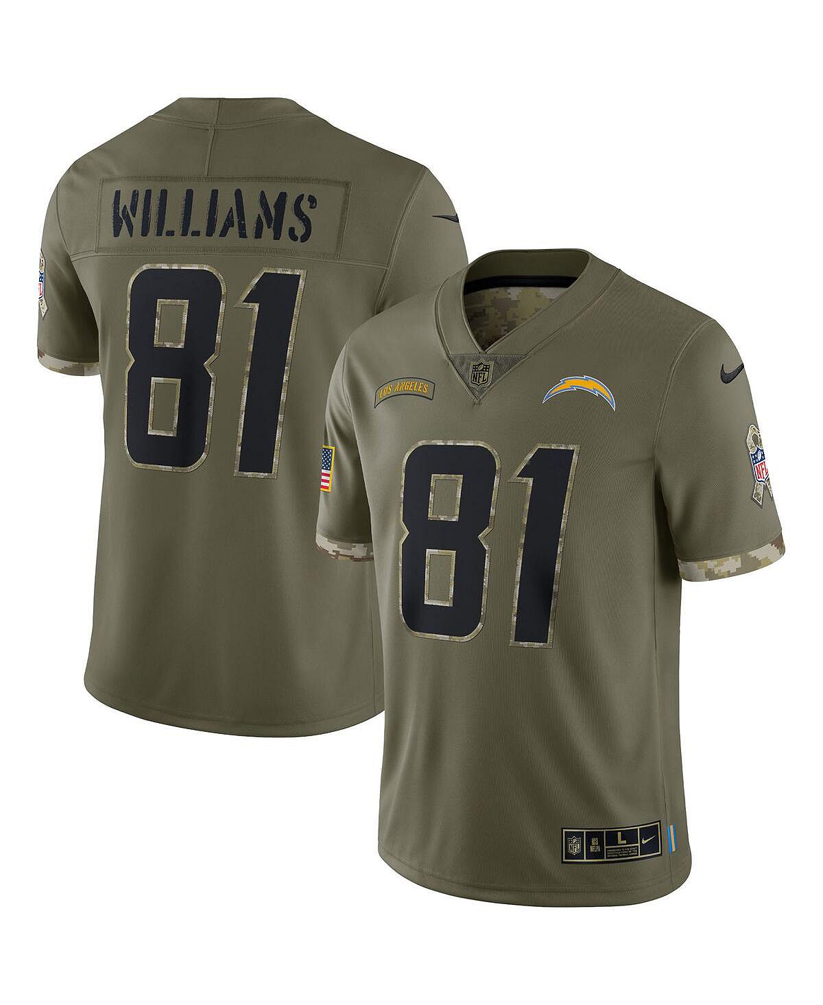Мужская футболка mike williams olive los angeles chargers 2022 salute to service limited jersey Nike