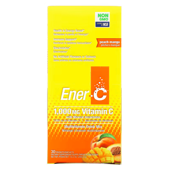 Витамин C со вкусом персика и манго Ener-C 1000 мг, 30 пакетиков ener c витамин c смесь для приготовления мультивитаминного напитка со вкусом лайма и лимона 1000 мг 30 пакетиков 9 56 г 0 3 унции в каждом