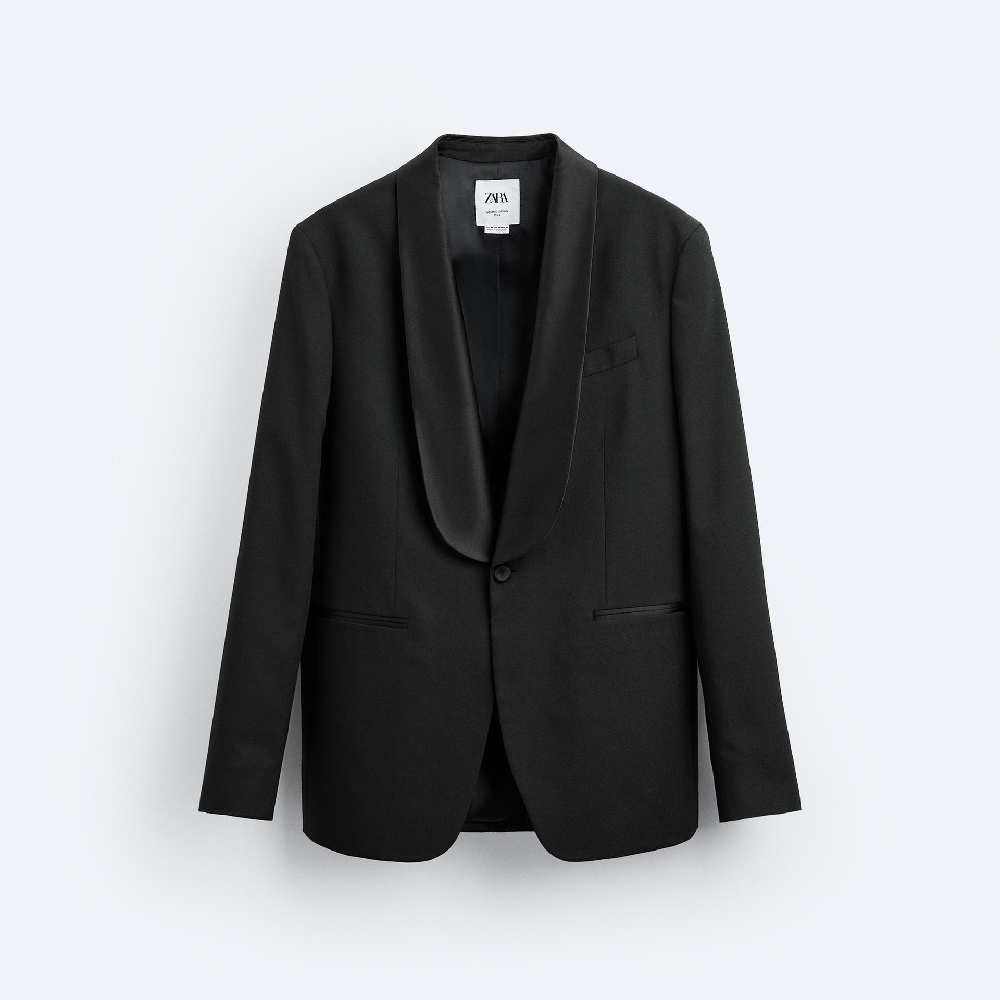 Пиджак Zara Suit Dinner Jacket, черный женский однотонный пиджак с длинными рукавами и брюки с шалевым воротником королевский синий