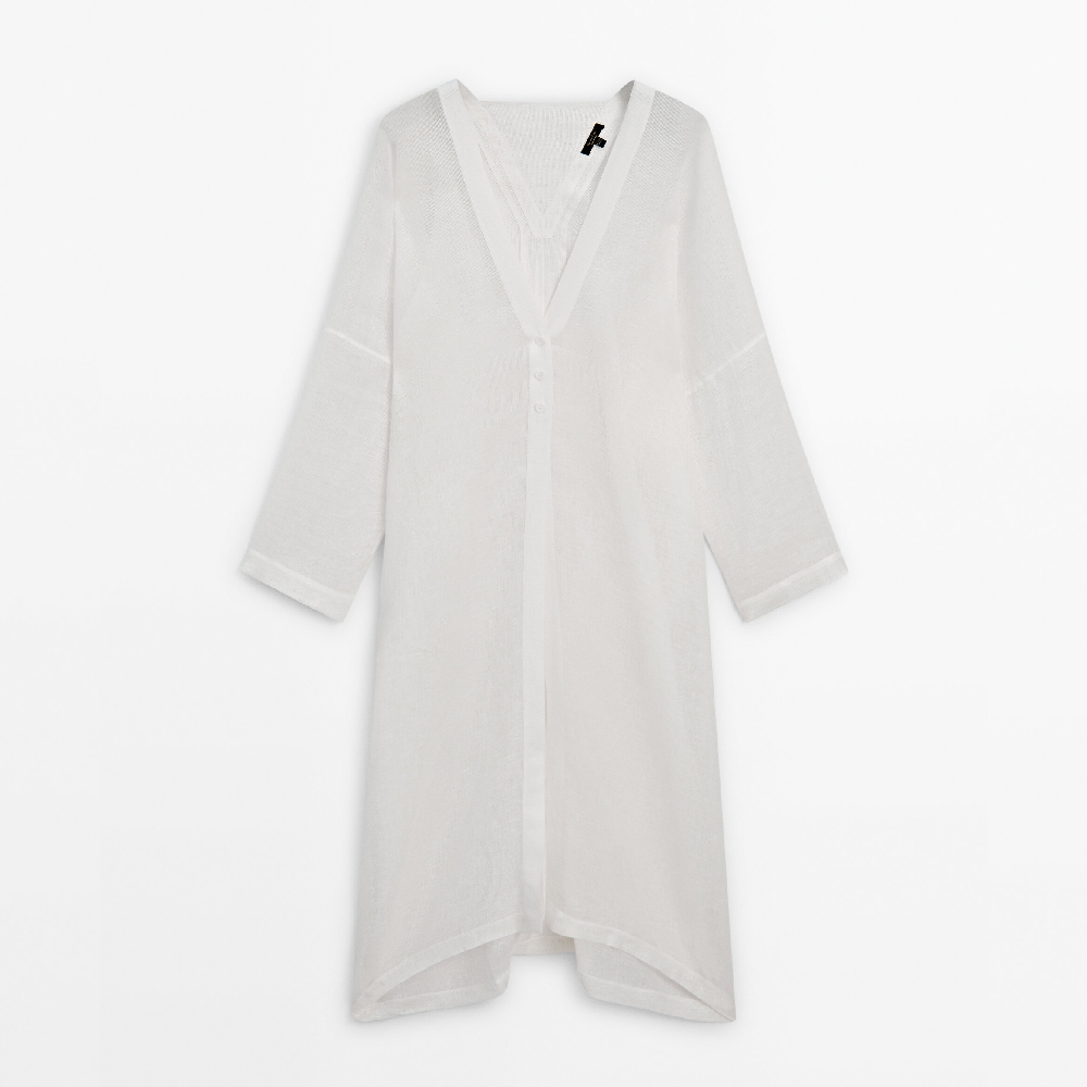 Блузка Massimo Dutti 100% Linen Maxi Oversize, кремовый