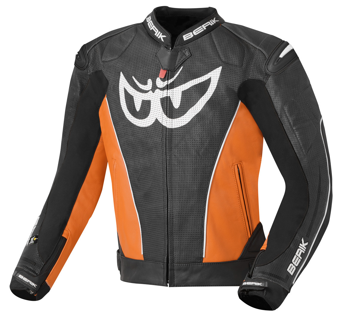 Мотоциклетная кожаная куртка Berik Street с регулируемой талией и манжетами, черный/оранжевый куртка размер 44 оранжевый черный
