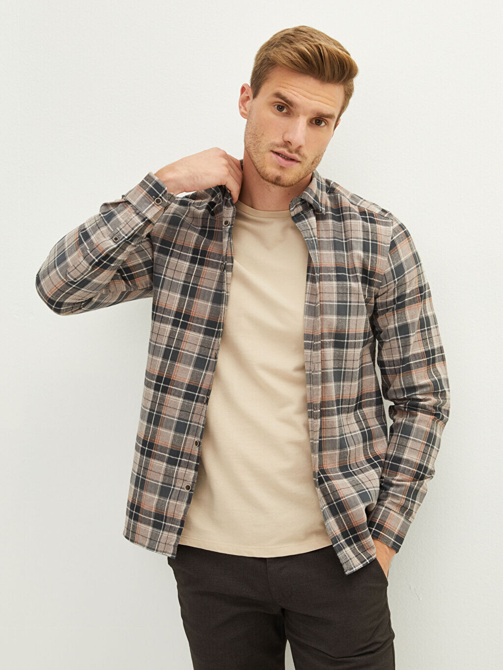 

Slim Fit с длинным рукавом клетчатая мужская рубашка LCWAIKIKI Classic