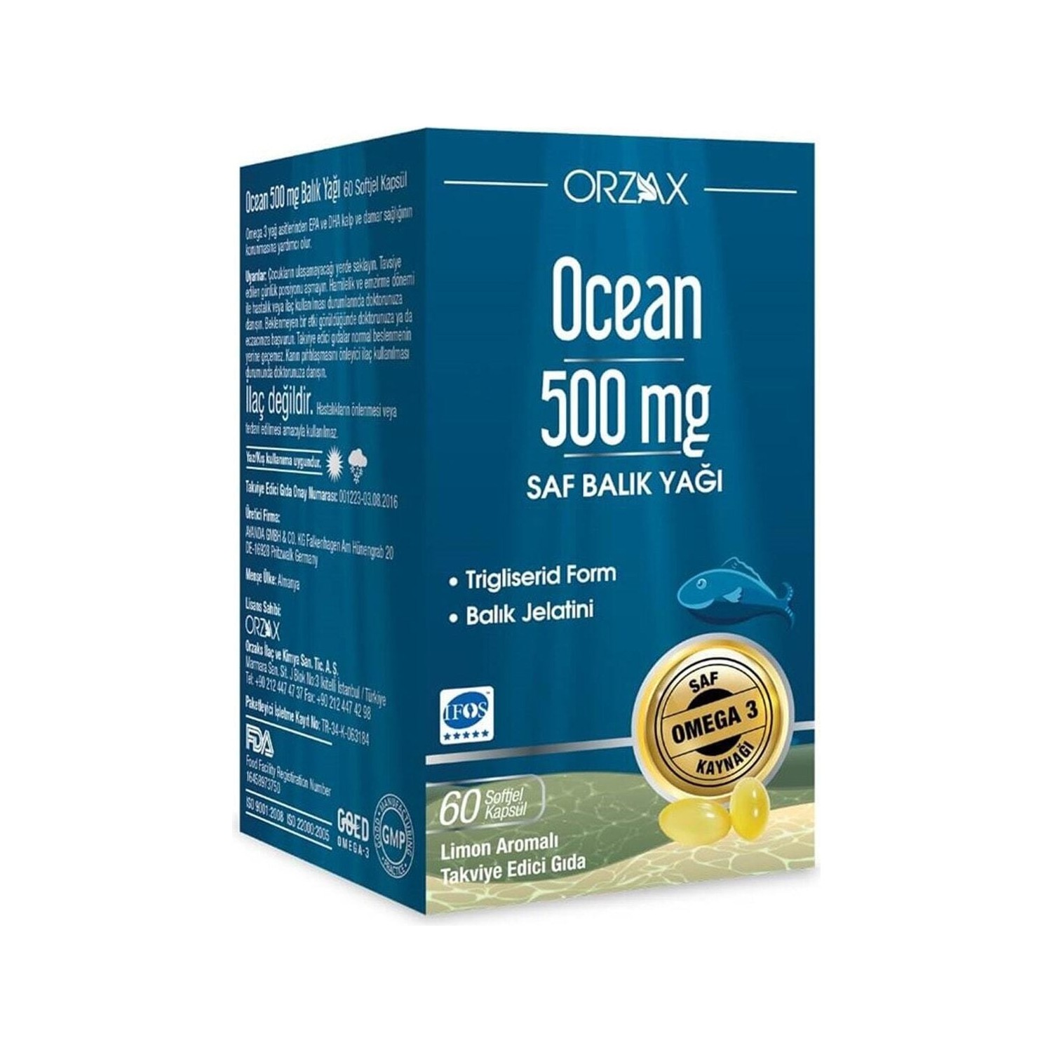 Рыбий жир Ocean 500 мг, 60 капсул рыбий жир ocean 500 мг 3 упаковки по 60 капсул