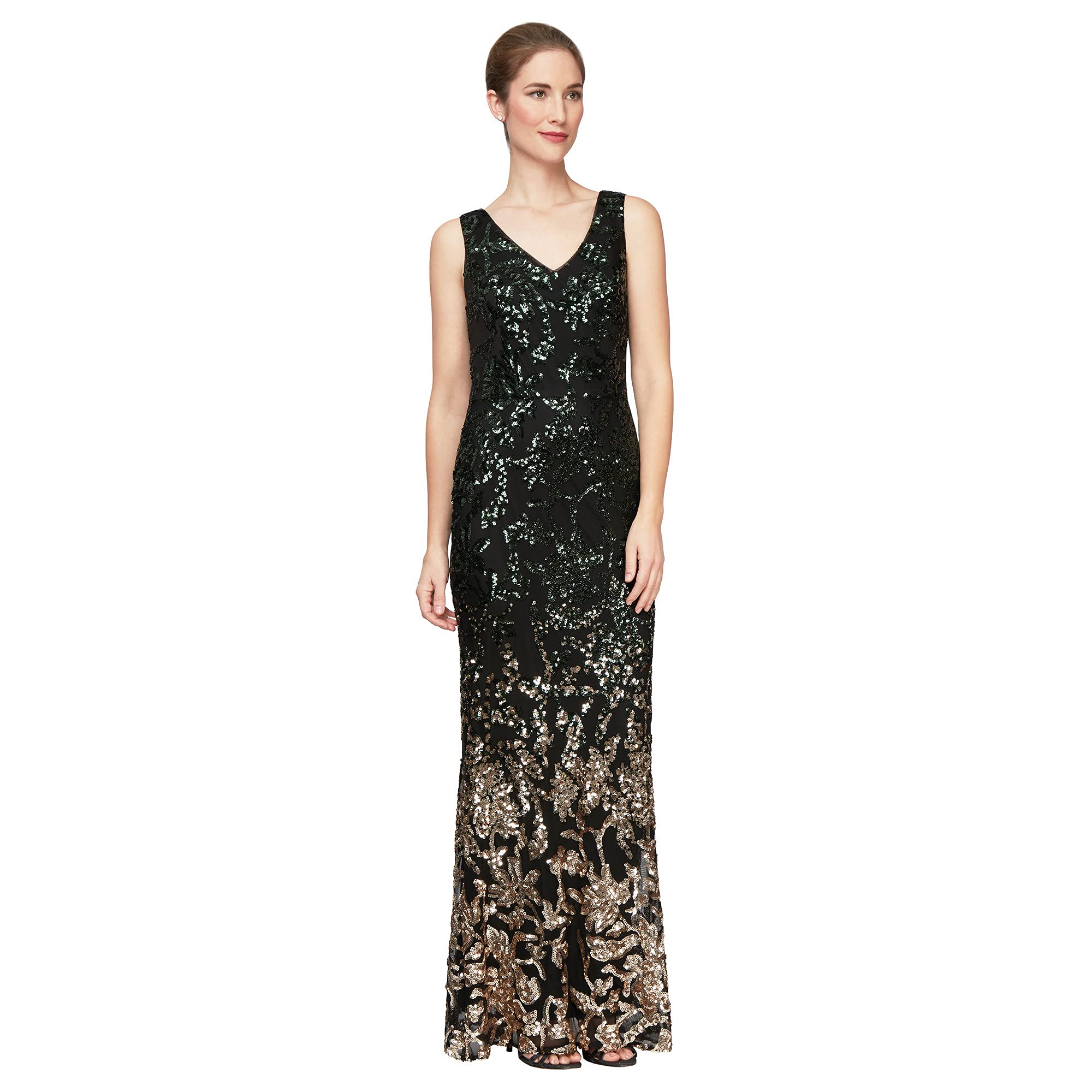 Платье Alex Evenings, Long Sleeveless V-Neck Ombre Sequin Dress цена и фото