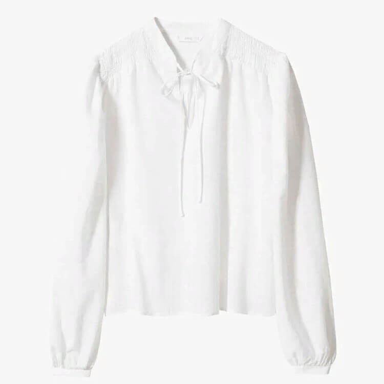 

Блузка для девочки с длинным рукавом Mango Kids Sol, белый