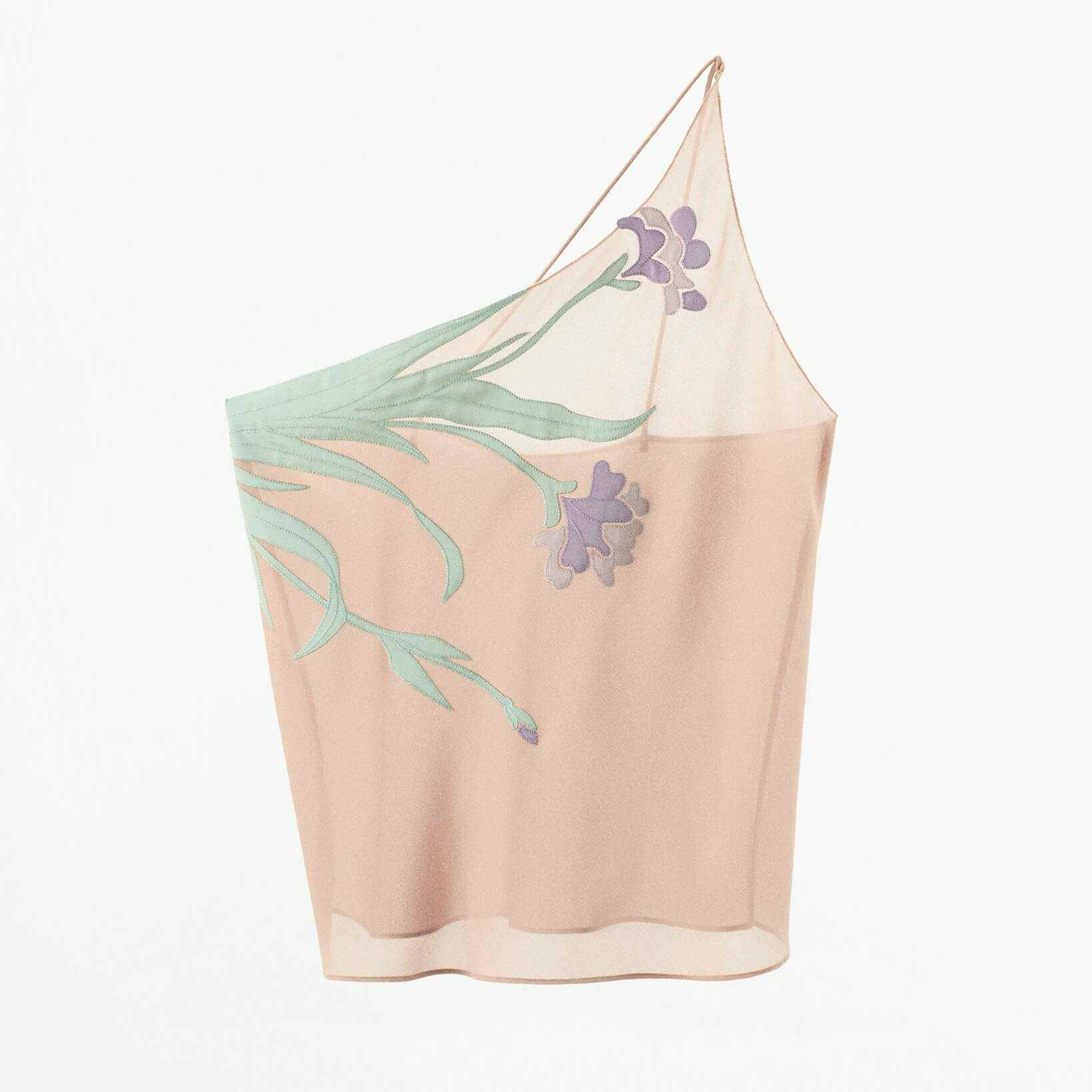 Топ Zara Floral Embroidery Asymmetric, бежевый
