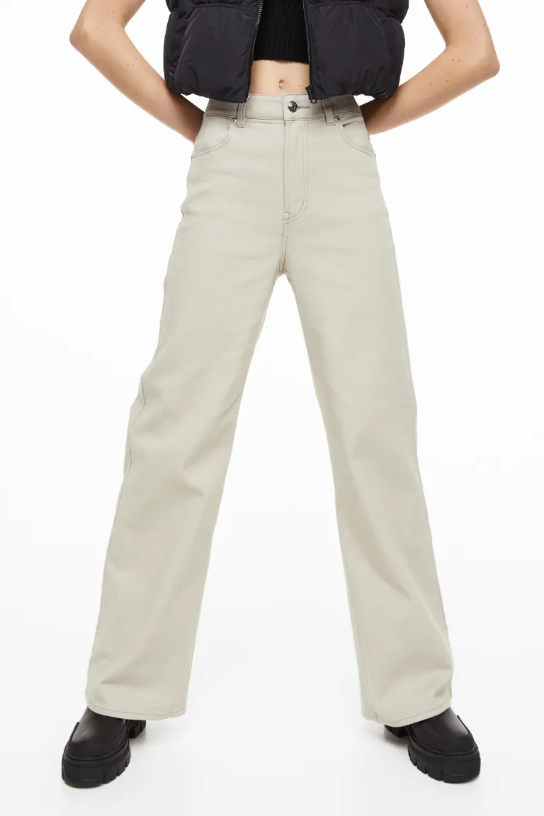 Широкие брюки из твила H\u0026M, светло-серый бежевый – купить по выгодным ценамс доставкой из-за рубежа через сервис «CDEK.Shopping»