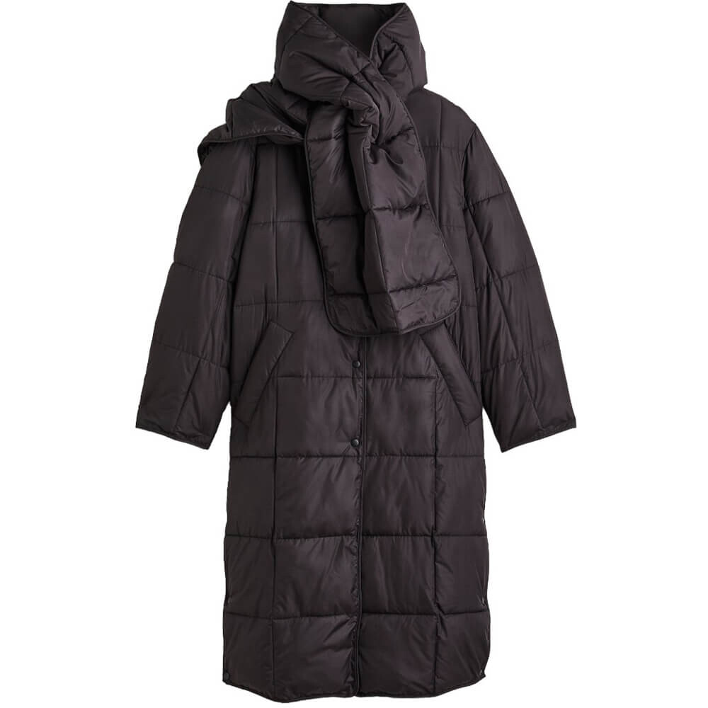 

Пальто H&M Quilted with Scarf, черный