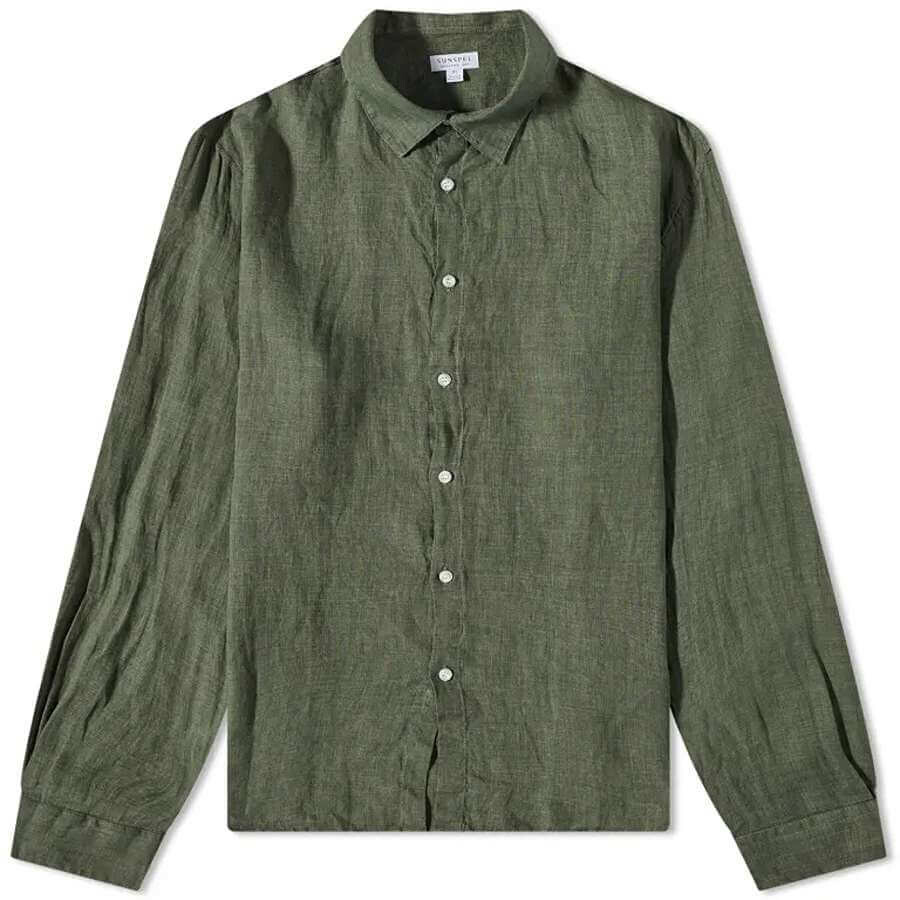 

Рубашка Sunspel Linen, темно-зеленый