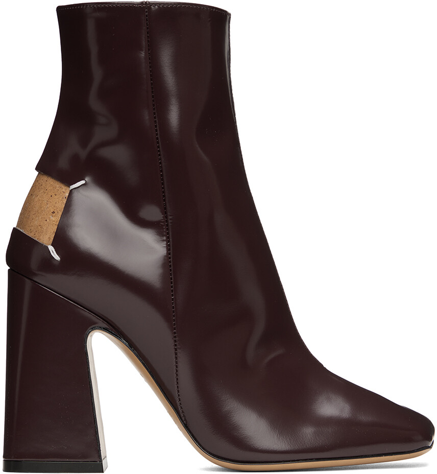 

Бордовые сапоги с квадратным носком Maison Margiela
