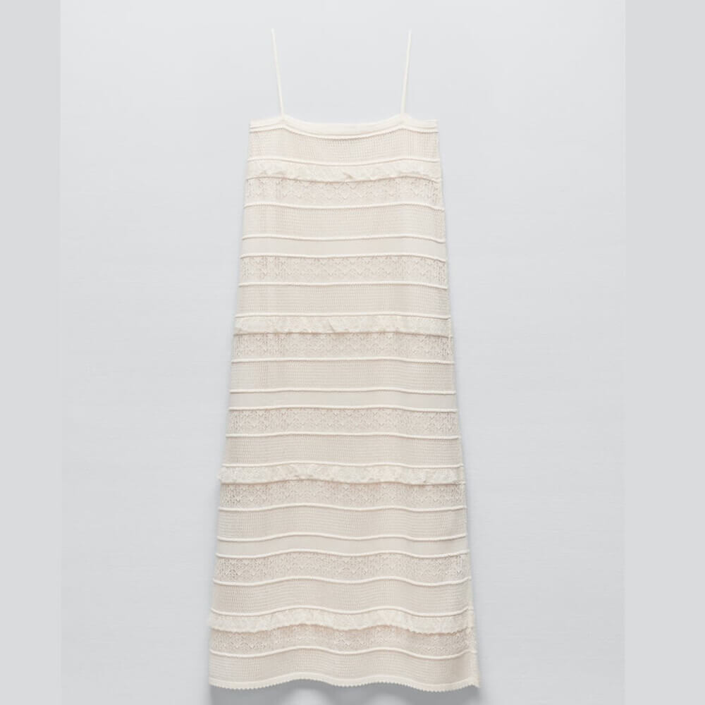 

Платье Zara Long Pointelle Knit, бежевый