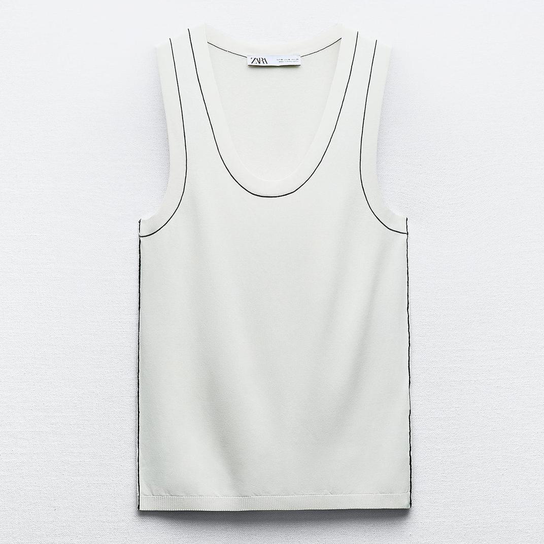 Топ Zara Plain Knit With Contrast Trims, экрю/черный футболка zara with contrast trims белый зеленый