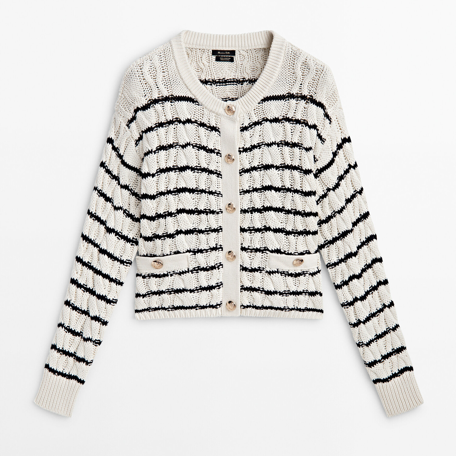 

Кардиган Massimo Dutti Striped cable-knit, кремовый, Бежевый
