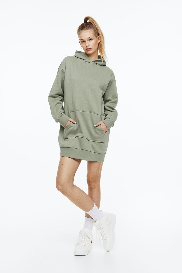 

Платье-толстовка с капюшоном H&M, светло-зеленый хаки